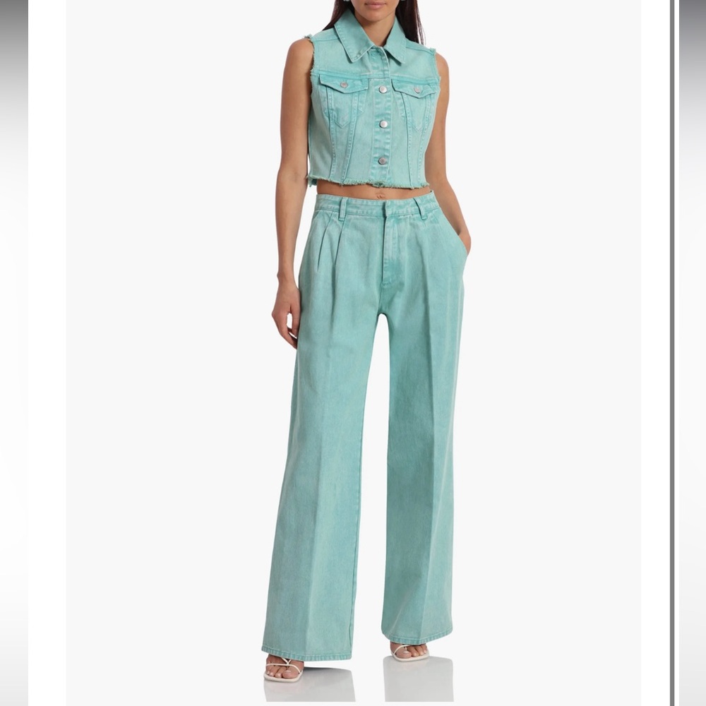 Avec Les Filles Mint Green Wide Leg Jeans
